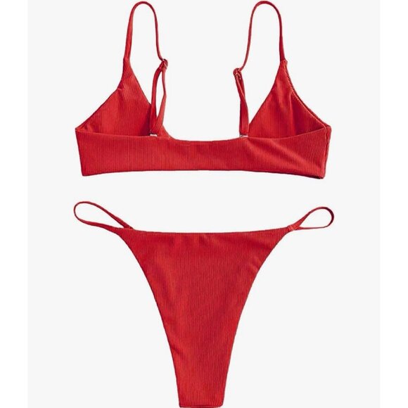 Zaful Red O-Ring Bikini Set Medium Women’s Ribbed Triangle Swimwear Two Piece - Picture 5 of 9